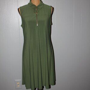 MSK Sleeveless Olive Green Dress with Gold Zipper - Size Large